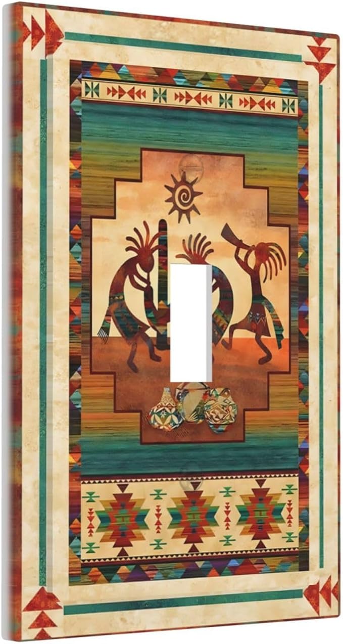 Decorative Light Switch Plate Covers Native American African Afro 1 Gang Light Switch Cover Plate Single Toggle Wall Plate Outlet Covers Faceplate for Home Bedroom Decor （2 Pack）