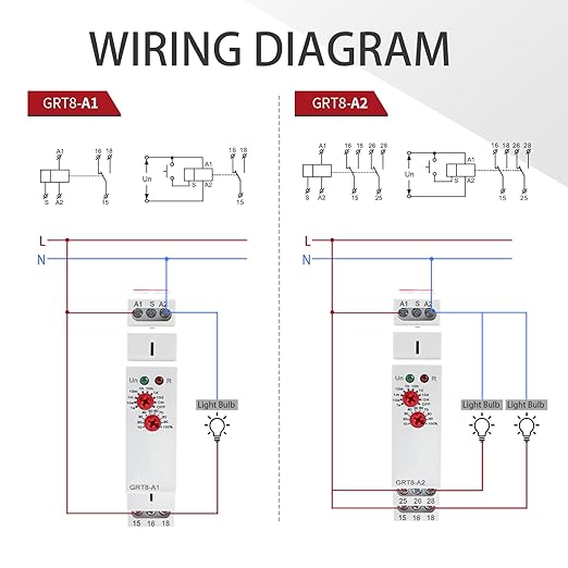 Delay ON Time Relay 16A ON Delay Timer Relay GRT8 A2， DIN Rail Electronic Relays of Wide Time Delay Range for 0.1 Seconds to 10 Days Voltage Range AC DC 12V to 240V