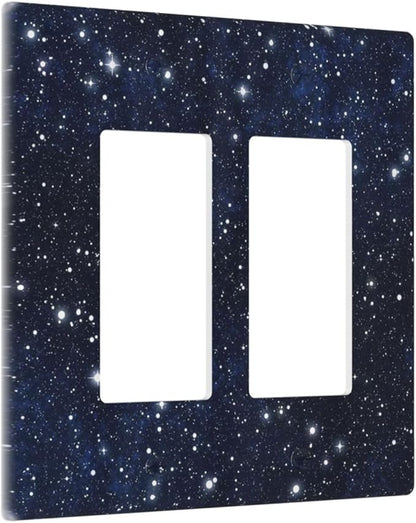 Decorative Outlet Covers Blue Galaxy Universe Space Stars 2 Gang Wall Plate Double Rocker Two Switch Wall Cover Plate Light Switch Cover Plate Faceplate for Country Bedroom Home Decor