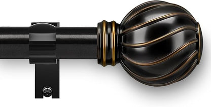 Black Curtain Rods for Windows 66 to 120 Inch 7/8" Diamete Heavy Duty Adjustable Window Curtain Rod with Decorative Finials for Farmhouse Bedroom Living Room Kitchen Outdoor