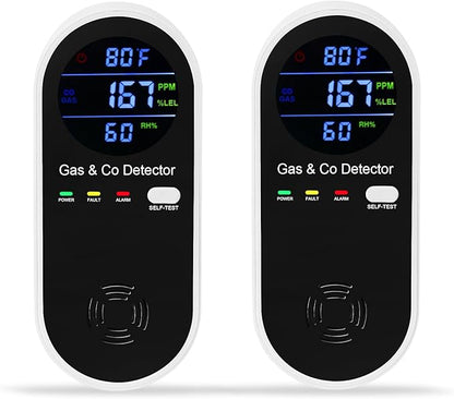 2 Packs Natural Gas & Carbon Monoxide Detector, 4-in-1 Explosive Gas & Carbon Monoxide Alarm with Temperature(°F) & Humidity for Home,RV,Hotel,Apartment