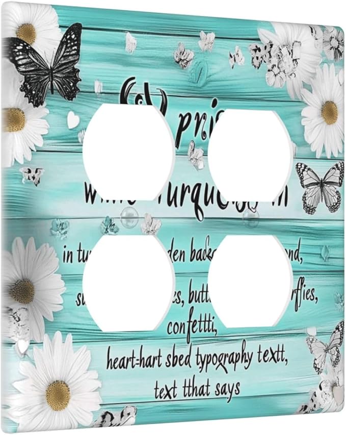 Teal Butterfly Daisy Rustic Wooden Signs Outlet Covers 2 Gang Double Duplex Decorative Light Switch Covers Electrical Wallplates Socket Faceplate For Farmhouse Cabin Decor