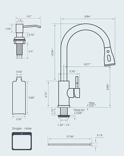 FORIOUS Kitchen Faucet with Soap Dispenser, Brushed Nickel, Single Handle Stainless Steel Transitional Sink Faucet with Pull Down Sprayer 1 or 3 Hole, Suitable for Farmhouse Laundry Camper RV Bar