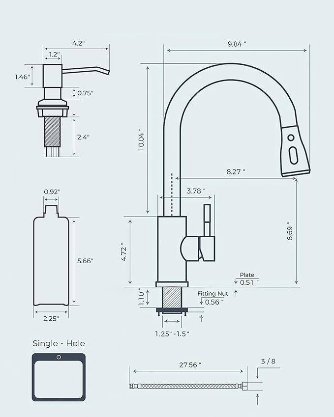 FORIOUS Kitchen Faucet with Soap Dispenser Chrome, Single Handle Stainless Steel Transitional Sink Faucet with Pull Down Sprayer 1 or 3 Hole, Suitable for Farmhouse Laundry Camper RV Bar