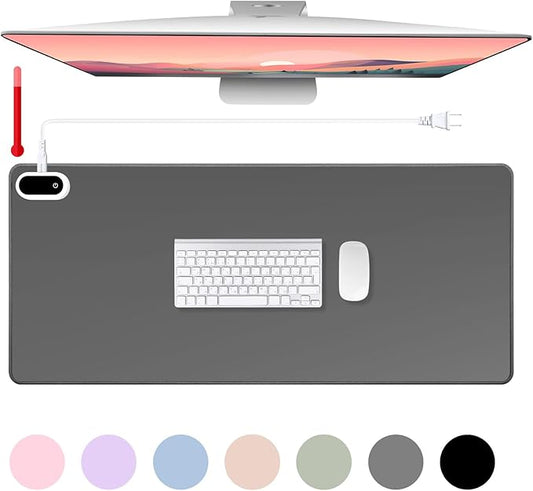 Konohan Heated Large Desk Mat PU Leather Warm Mouse Pad with 5 Heating Level & 4 Hour Auto Shut-Off Heating Keyboard Pad Warmer Gaming Mice Mat Only Supports 110v(Gray Color,31.5" X 13")