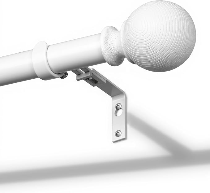 BRIOFOX White Curtain Rods for Windows 48 to 84 Inch(4-7.33ft) - 1'' Diameter Heavy Duty Curtain Rods with Imitation Wood Grain Pattern Finials,Adjustable Decorative Curtain Rods Sets,28-88''