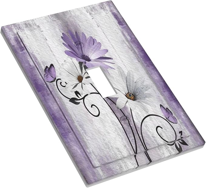 Decorative Light Switch Plate Covers Rustic White Purple Daisy Floral Flower 1 Gang Wall Plate Single Toggle Switch Cover Plate Jumbo Electrical Switchplate Receptacle Faceplate