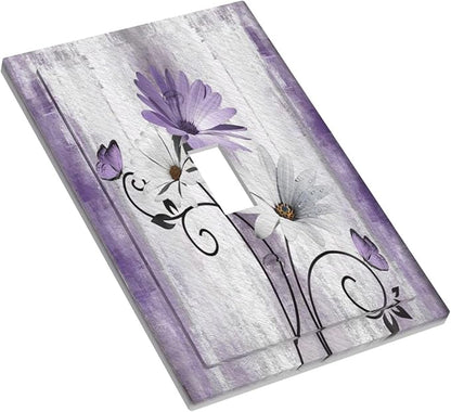 Decorative Light Switch Plate Covers Rustic White Purple Daisy Floral Flower 1 Gang Wall Plate Single Toggle Switch Cover Plate Jumbo Electrical Switchplate Receptacle Faceplate