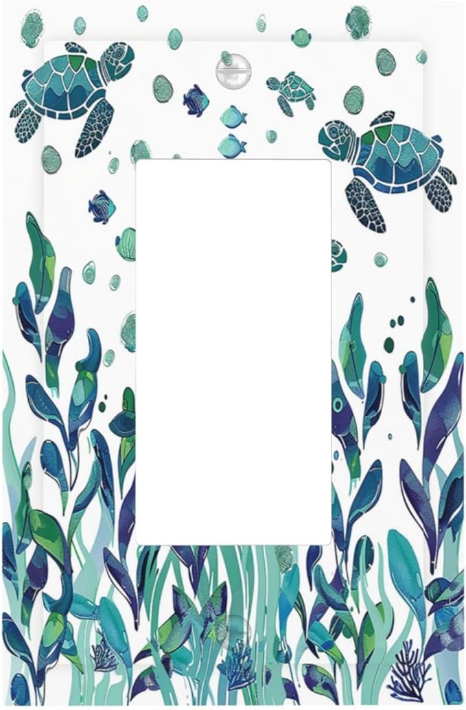 Decorative Outlet Covers Vibrant Turtle Seagrass Watercolor Painting 1 Gang Single Rocker Light Switch Cover Plate Wall Plates GFCI Faceplate for Bathroom living Room Decor