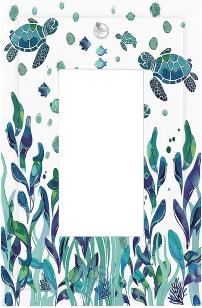 Decorative Outlet Covers Vibrant Turtle Seagrass Watercolor Painting 1 Gang Single Rocker Light Switch Cover Plate Wall Plates GFCI Faceplate for Bathroom living Room Decor