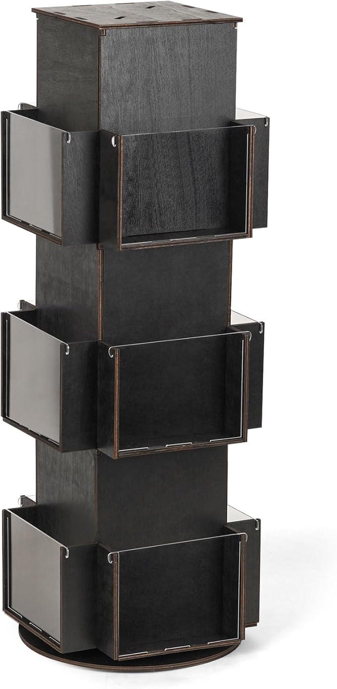Natheeph Rotating Display Stand Greeting Card Display Wooden Display Rack with Two Card Sticker for Greeting Card Vendor Coffee Bag 3 Tier Tabletop Display Stand (Ebony)