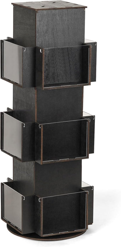 Natheeph Rotating Display Stand Greeting Card Display Wooden Display Rack with Two Card Sticker for Greeting Card Vendor Coffee Bag 3 Tier Tabletop Display Stand (Ebony)
