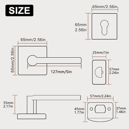 3 Sets Passage Door Lever and Single Cylinder Deadbolt Lock Set, Heavy Duty Square Handle for Entrance and Front Door, Matte Black, Different Keys