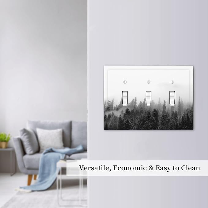 Decorative Switch Plates Fores Black White Landscape Misty Woods 3 Gang Wall Plate Triple Toggle Light Switch Cover Faceplate Electrical Wall Panels For Farmhouse Cabin Decor