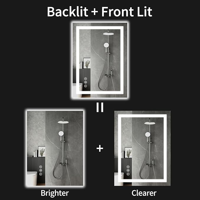 40"x30" LED Bathroom Mirror with Lights, Dimmable, Anti-Fog, Lighted Bathroom Vanity Mirror for Wall, Backlit + Front Lit, Memory Function, Shatter-Proof, Tempered Glass