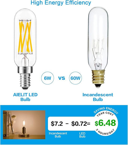 Dimmable T8 Antique LED Light Bulb, E12 Small Candelabra Base, 60W Equivalent Tube Soft White 3000K, 600 Lumens, 6-Watt Filament Edison Bulb for Chandelier, Home, Clear Glass (8-Pack)