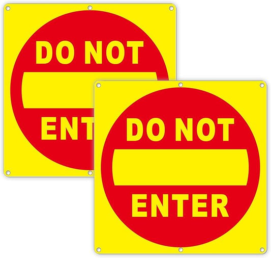 (2 Pack) Do Not Enter Sign, 12x12 Inches Keep Out No Entry Signs, Aluminum Reflective Do Not Enter Metal Signage, Weather Resistant and Easy to Install (Yellow and Red)