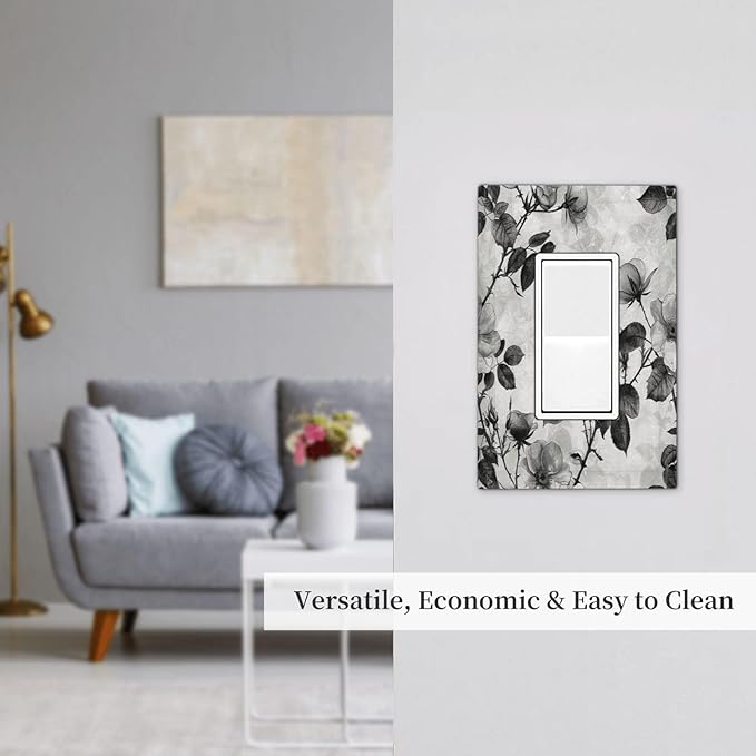Decorative Outlet Covers Black Breezy Watercolor Garden Floral 1 Gang Single Rocker Light Switch Cover Plate Wall Plates GFCI Faceplate for Bedroom Home Decor