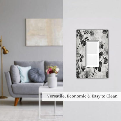 Decorative Outlet Covers Black Breezy Watercolor Garden Floral 1 Gang Single Rocker Light Switch Cover Plate Wall Plates GFCI Faceplate for Bedroom Home Decor