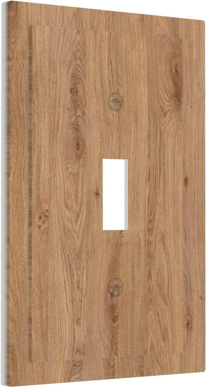 Decorative Light Switch Cover Vintage Rustic Wood Color Brown Wood Grain 1 Gang Single Toggle Decorator Outlet Wall Plate Device Electrical Faceplate Switchplates for Farmhouse Cabin Decor