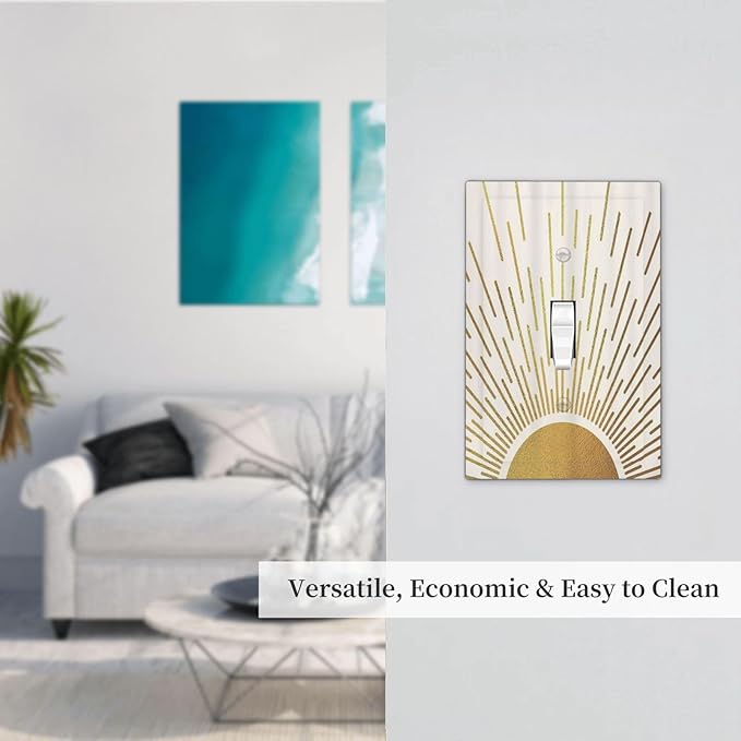 Decorative Light Switch Cover Plate Boho Mid Century Gold Sun Sunbeams 1 Gang Single Toggle Wall Plates for Electrical Outlets Outlet Covers Switch Plate Covers Faceplate for Bedroom Decor