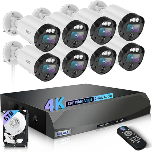 【130°Ultra Wide-Angle】 Outdoor Wired Security Camera System, Home Video Surveillance Systems, POE IP Cameras, Surveillance DVR Kits