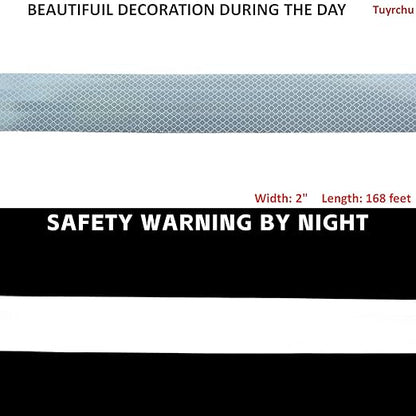 Non Fading White Reflective Tape Outdoor Waterproof 2 inch Wide, High Visibility Warning Industrial Marking Tape,Safety Stickers (168 feet)