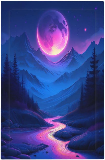 Purple Cyberpunk River Full Moon Mountain Forest Light Switch Cover Plate 1 Gang No Device Blank Decorative Switch Plate Electrical Wall Plates Faceplate for Bedroom Bathroom Decor