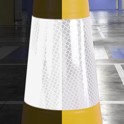 6 Pack 28" Large PVC Traffic Cones with Heavy-Duty Black Base, Garage Parking Lot Cones Structurally Stable Weatherproof Road Construction Safety Cones (6, Yellow, 28" Large)