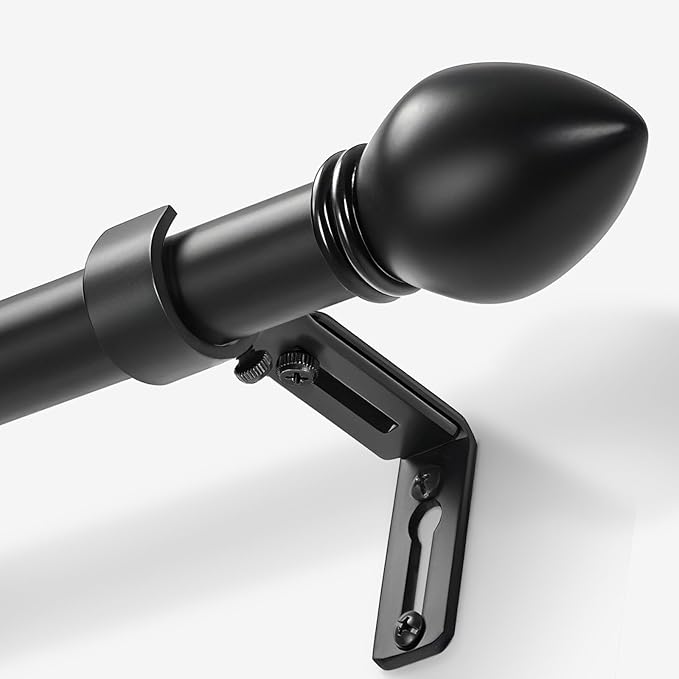Curtain Rods for Windows 16 to 136 inches, Curtain Rod Max Adjustable Length to 146 in, Drapery Rod 1 inch Diameter with Modern Knobs Finials (Black, 16" to 136" - Set of 1)