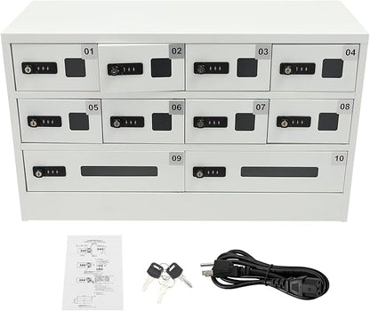 Cellphone Charging Station with Combination Lock, 10 Slots Cellphone Locker Mobile Device Phones Storage Pocket with 3-in-1 Charging Ports for Office Classroom Hotel (10 Slots)