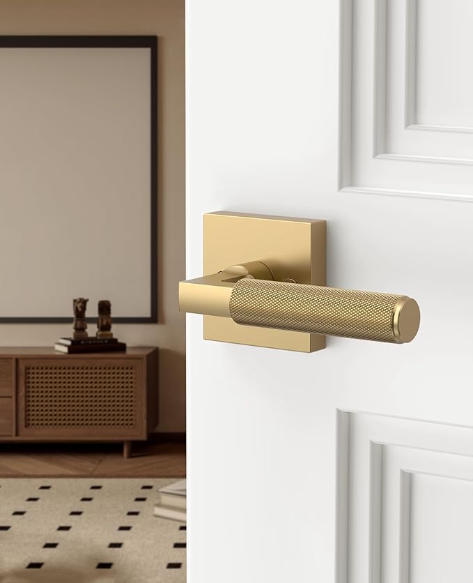 Asidrama 2 Pack Champagne Bronze Dummy Door Handles, Non-Turning Decorative Door Lever with Door Knobs for Closet, French Double Doors, Pantry & Interior Push/Pull Use 09