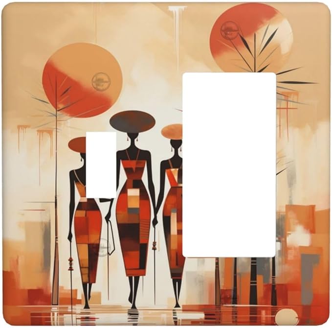 Decorative Outlet Covers Minimalist Black Women Bohemia Sun 2 Gang Wall Plate Single Toggle 1 Rocker Light Switch Cover Switch Plate Covers Faceplate for Bedroom Home Decor