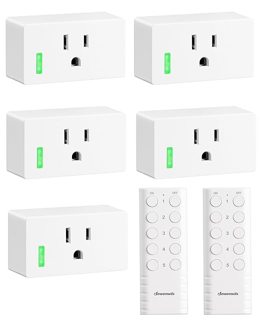 DEWENWILS 200FT Range Remote Control Outlet, No Interference Strong Signal, Indoor Wireless Outlet Switch for Lamps, Fans, Christmas Lights, 15A/1800W, ETL Listed (5 Outlets + 2 Remotes)