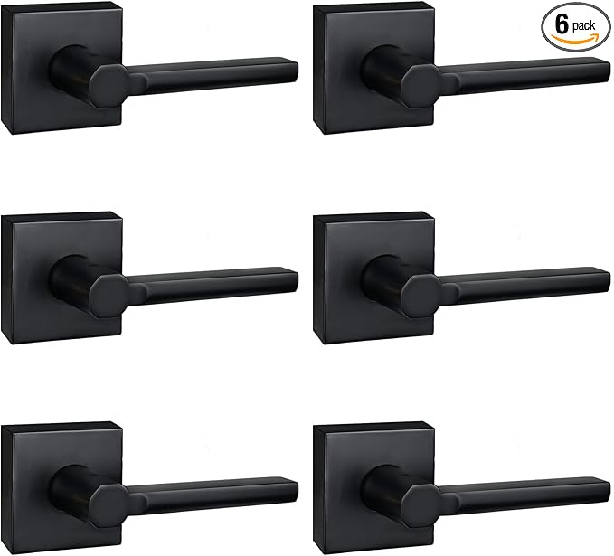 6 Pack Dummy Door Levers in Matte Black, Heavy Duty Interior Handle Lock for Closet Pantry, Non-Turning, Single Sided, Reversible for Left/Right Hand