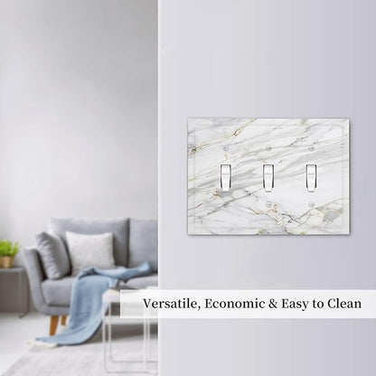 Decorative Light Switch Cover Plate Gray Gold Marble Abstract Modern Luxury 3 Gang Wall Plate Triple Toggle Switch Plate Covers Electrical Outlet Cover for Bedroom Home Decor