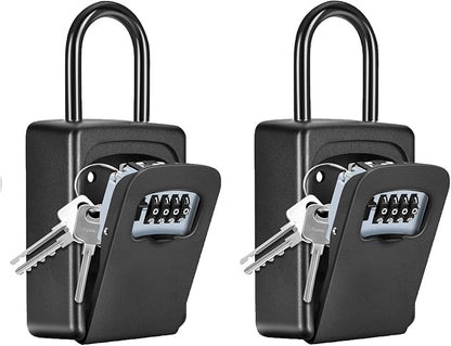 Wall Mounted, Portable Lock Box for House, 5 Key Capacity, Weatherproof Resettable Code House Key Safe Security Lock Box for Outside Realtors Garage Spare (2 Pack, Black)