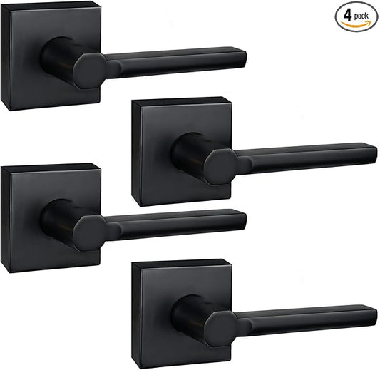 4 Pack Dummy Door Levers in Matte Black, Heavy Duty Interior Handle Lock for Closet Pantry, Non-Turning, Single Sided, Reversible for Left/Right Hand