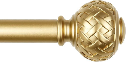 TONIAL Gold Curtain Rod 32 to 120 Inches, 7/8 Adjustable Curtain Rods for Windows 20 to 116 Inches, Splicing Drapery Rods Heavy duty with Netted Texture Finials