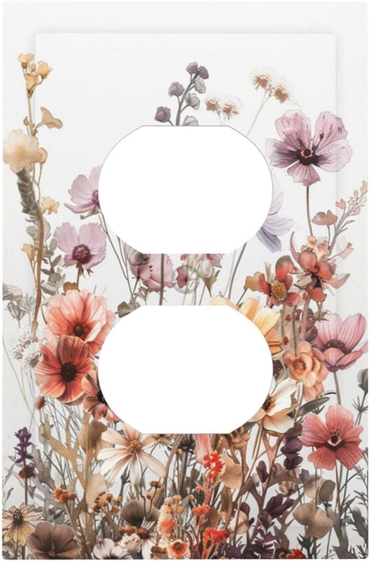 Boho Nursery Wildflower Flora Vintage Flower Outlet Covers 1 Gang Duplex Light Switch Cover Decorative Switch Plates Electrical Receptacle Faceplate Wall Plate for Bedroom Living Room Decor