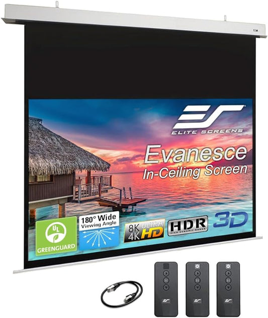 Elite Screens Evanesce 126" Diag.16:9, Recessed in-Ceiling Electric Motorized Projector Screen and Installation Kit, Matte White Fiberglass Reinforced Projection Surface, IHOME126HW3-E20