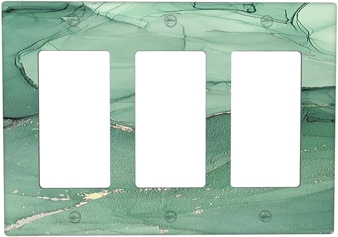 Light Switch Covers Simple Green Marble 3 Gang Rocker Electrical GFCI Decorative Triple Outlet Wall Plate Cover Switchplate for living Room Office Decor
