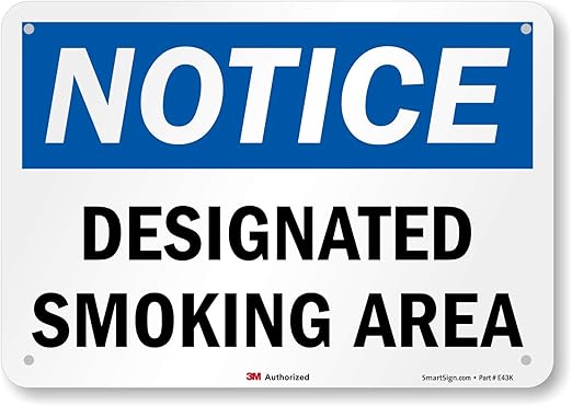 SmartSign “Notice - Designated Smoking Area” Sign | 7" x 10" 3M Reflective Aluminum