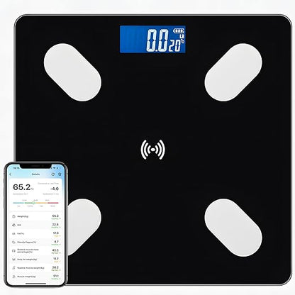 Smart Scale for Body Weight – Body Fat, BMI & Muscle Mass Analyzer – Digital Bathroom Scale with Bluetooth App Sync –Black Tempered Glass, 400 lb Capacity