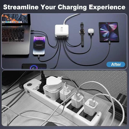 USB C Fast Charger Block, 120W 6-Port Charging Station GaN Hub Adapter, USB C Wall Multi Charger Power Strip Plug with On/Off Switch for iPad iPhone 17 16 15 14 13 12 Pro Max Galaxy S23 (White)
