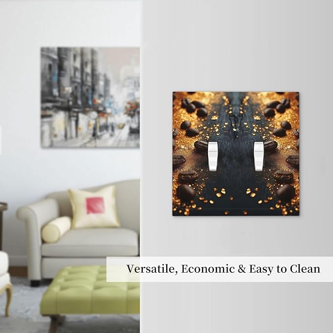 Decorative Light Switch Cover Plate Black Wood Board Gold Dust Coffee Beans 2 Gang Wall Plate Oversized Double Toggle Two Switch Wall Cover Plate Dual Device Face Plate