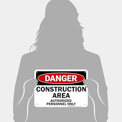 Danger Construction Area Sign, Authorized Personnel Only Sign, 10x7 Inches, Rust Free .040 Aluminum, Fade Resistant, Made in USA