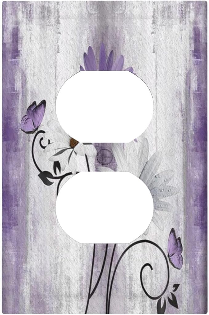Decorative Outlet Covers Rustic White Purple Daisy Floral Flower 1 Gang Wall Plate Receptacle Duplex Light Switch Cover Plate Single Dual Plug Covers Electrical Switchplate Faceplate