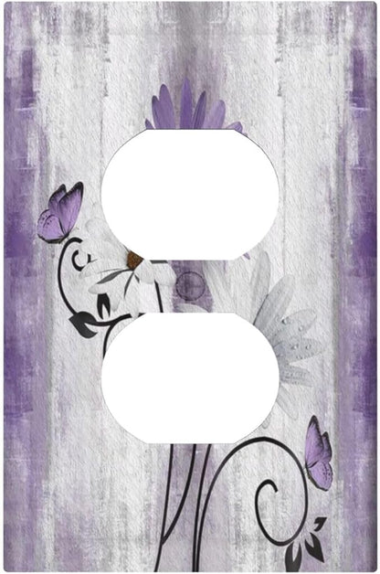 Decorative Outlet Covers Rustic White Purple Daisy Floral Flower 1 Gang Wall Plate Receptacle Duplex Light Switch Cover Plate Single Dual Plug Covers Electrical Switchplate Faceplate