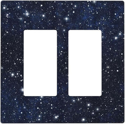 Decorative Outlet Covers Blue Galaxy Universe Space Stars 2 Gang Wall Plate Double Rocker Two Switch Wall Cover Plate Light Switch Cover Plate Faceplate for Country Bedroom Home Decor